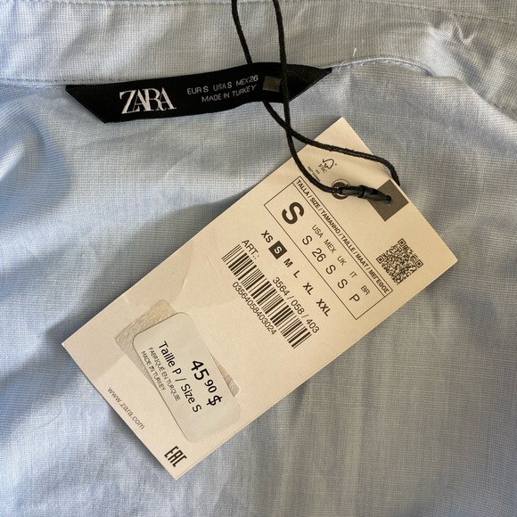 Zara Sky Blue Ruffle Button Up Blouse With Pearls - Picture 5 of 7